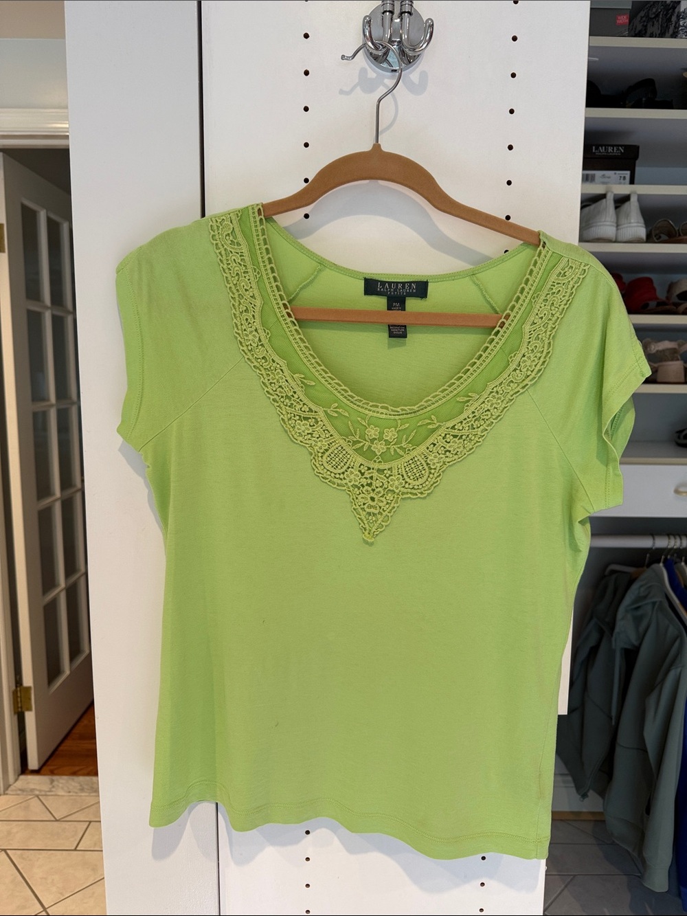 Lauren Ralph Lauren Lime Green Lace-Trim Short Sleeve top